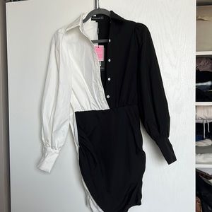 Pretty Little Thing - black and white button shirt dress